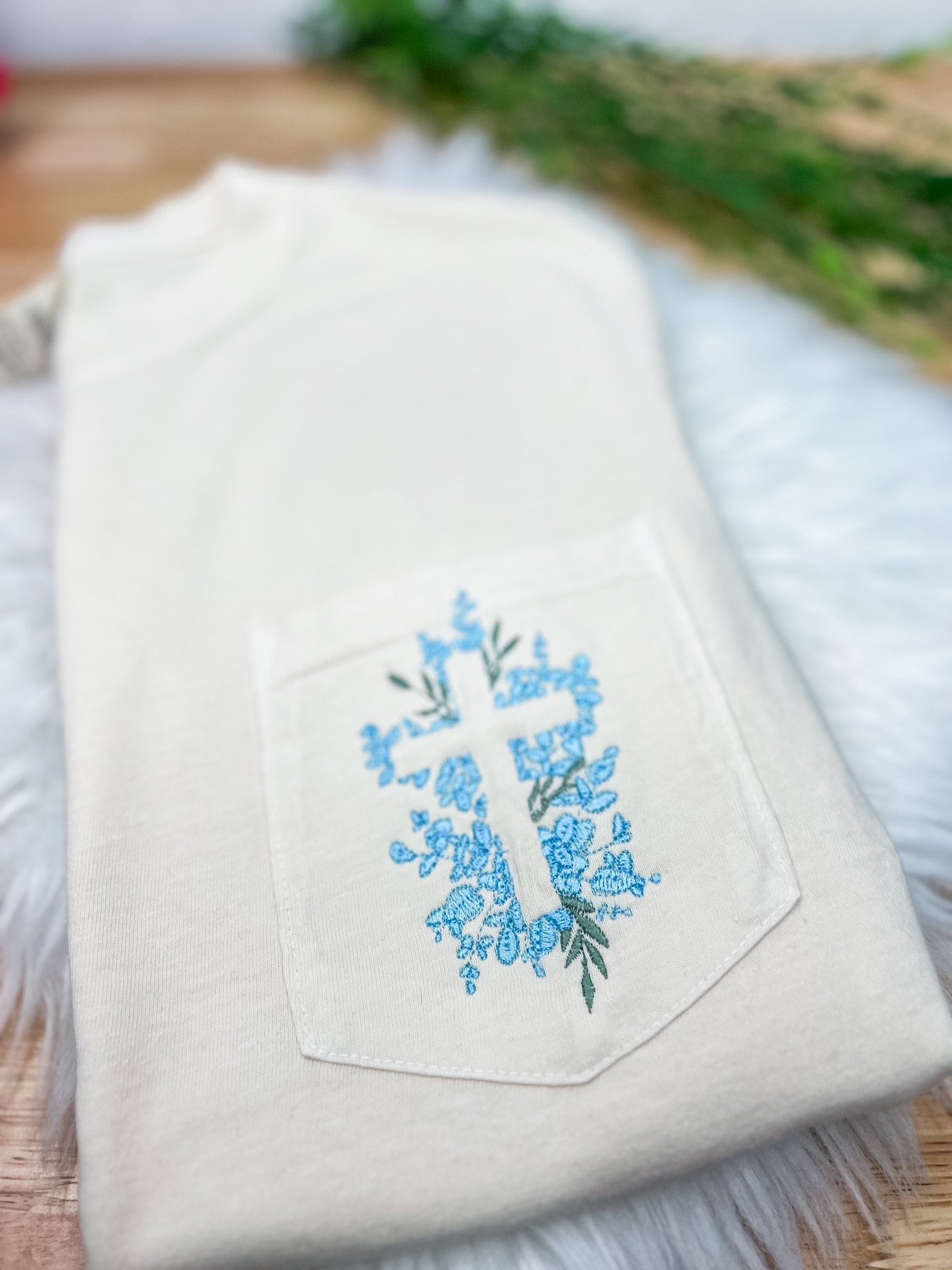 Floral Cross Embroidered Pocket Tshirt | Shop 1091